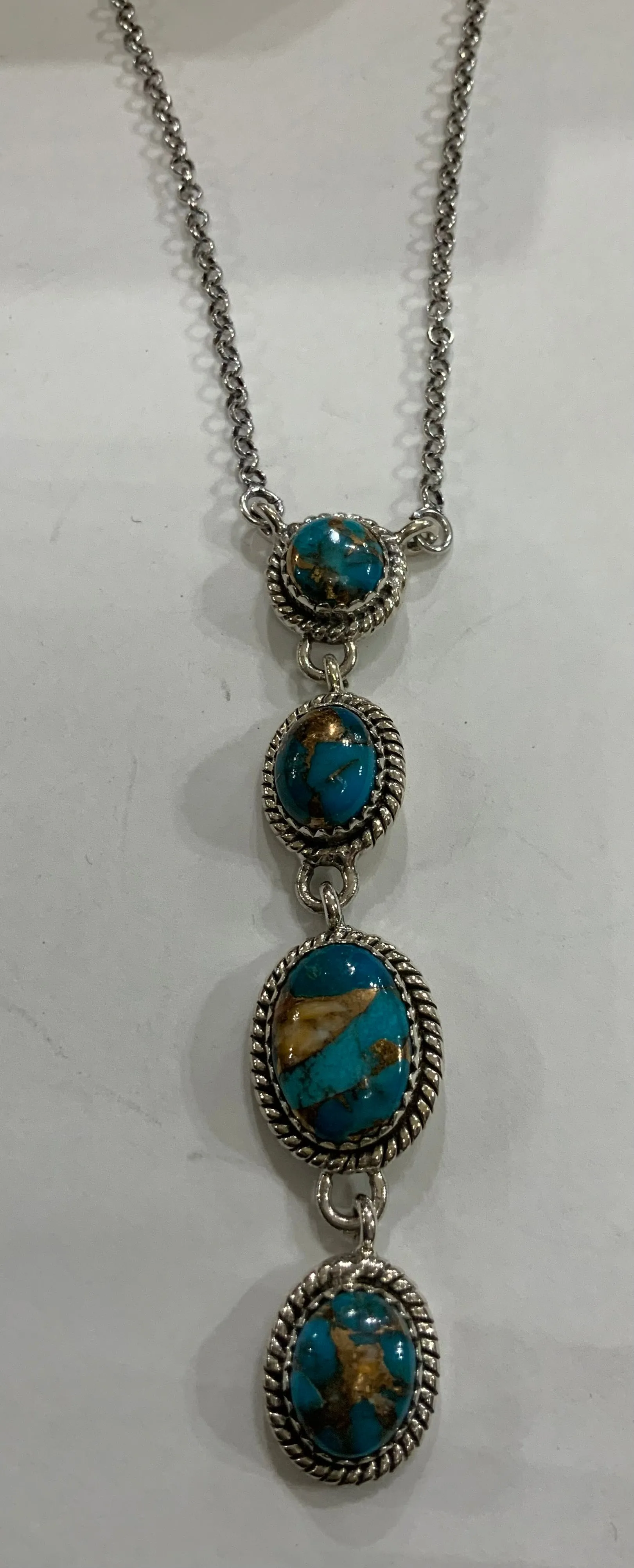 4 Spiny Turquoise Drop Necklace Sterling