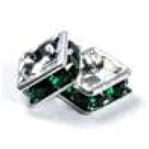 4mm Silver Plate Squaredell - Emerald (Sold by the piece)