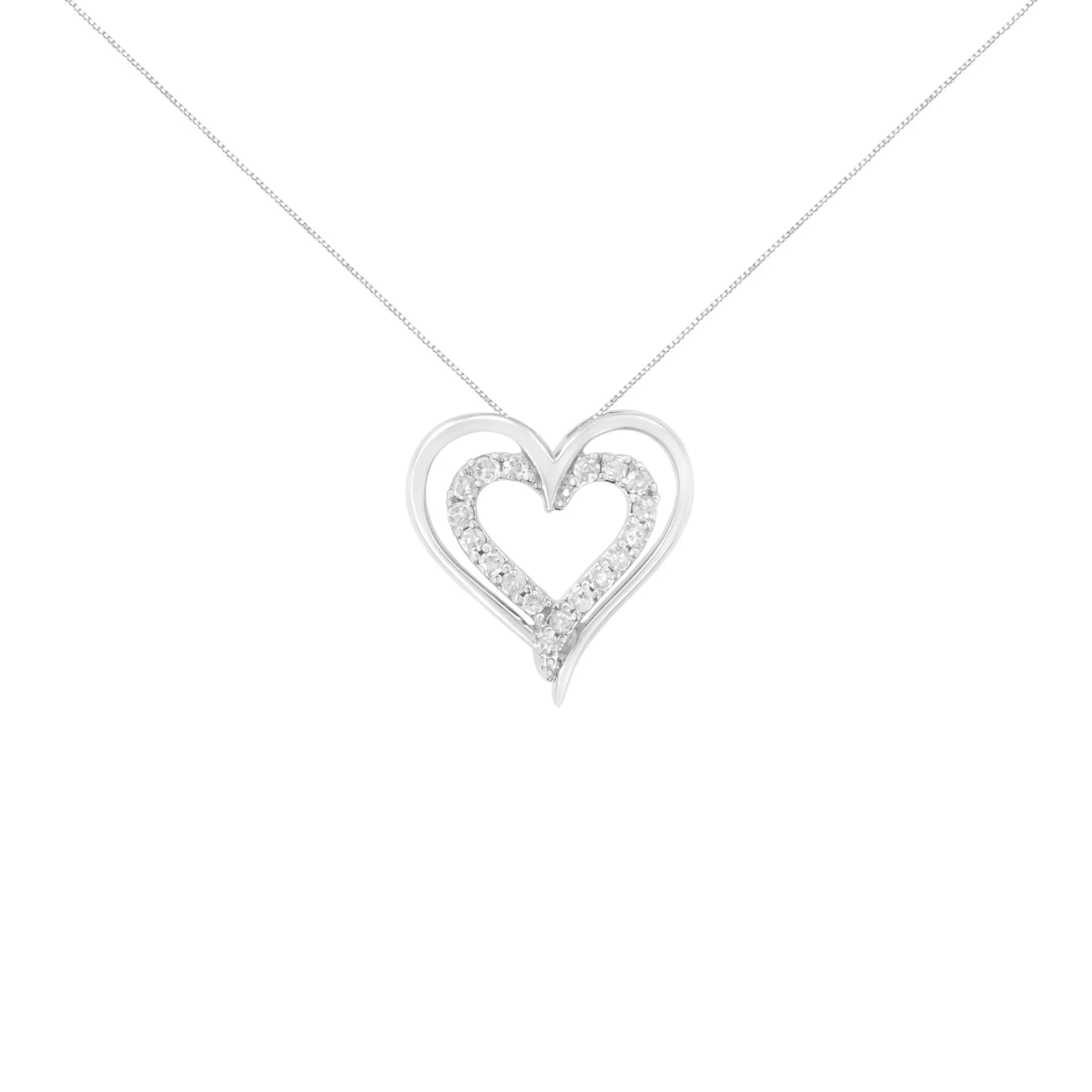 .925 Sterling Silver 1/4 cttw Diamond Open Double Heart 18" Pendant Necklace (I-J Clarity, I2-I3 Color)