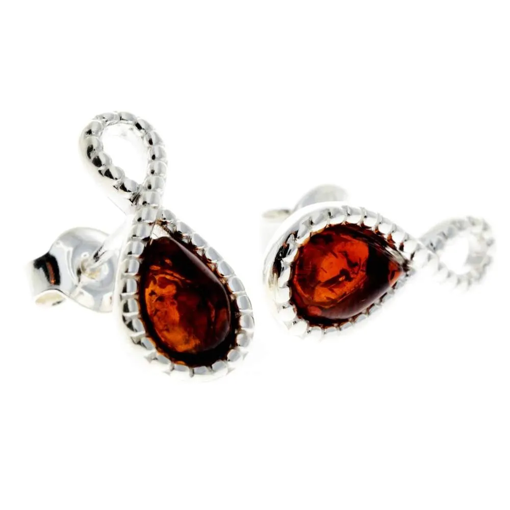 925 Sterling Silver & Baltic Amber Infinity Studs Earrings - GL164