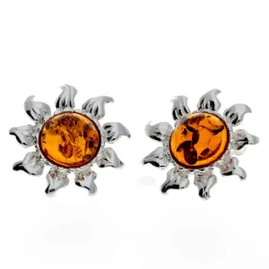 925 Sterling Silver & Baltic Amber Sun / Star Earrings - GL177