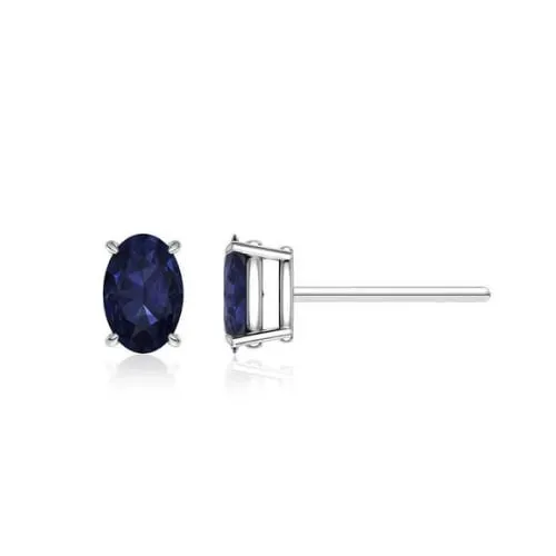 925 STERLING SILVER GENUINE SAPPHIRE 5X7 OVAL STUD EARRINGS