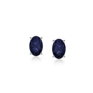 925 STERLING SILVER GENUINE SAPPHIRE 5X7 OVAL STUD EARRINGS