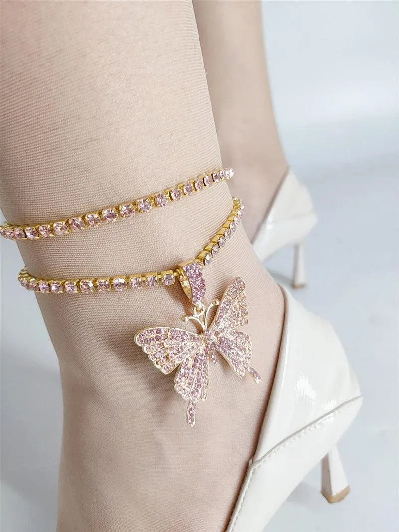 A1.Diamond Butterfly Pendant Double Anklet