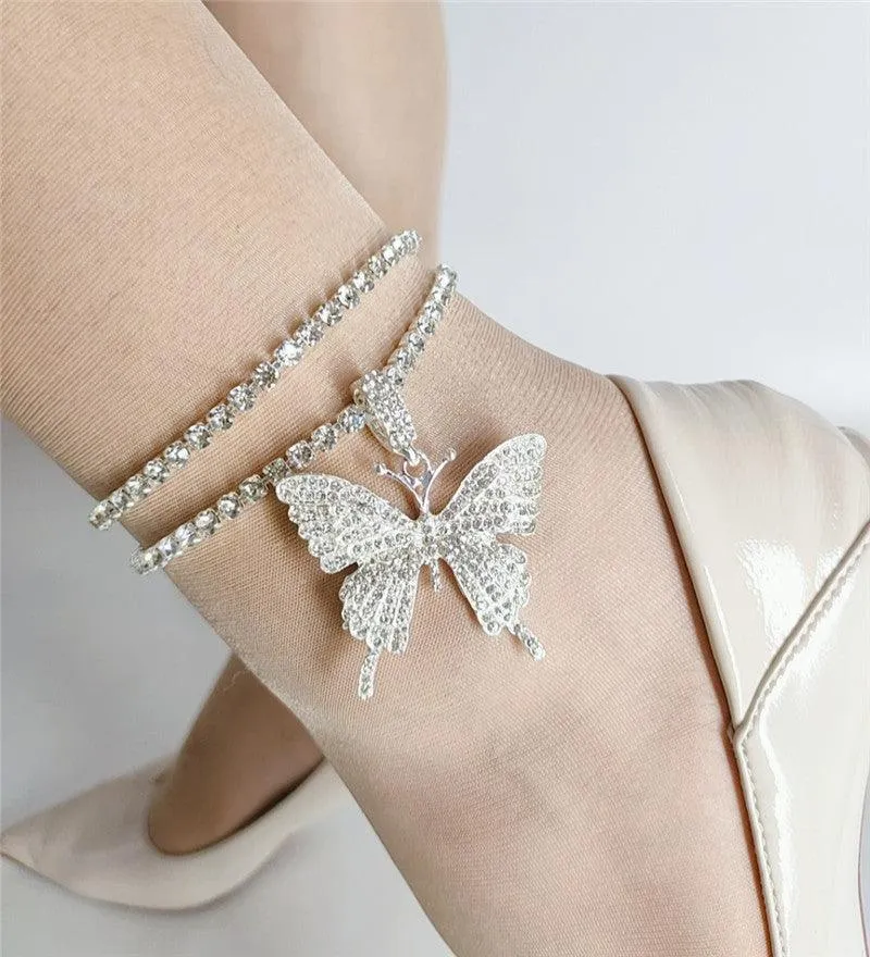 A1.Diamond Butterfly Pendant Double Anklet