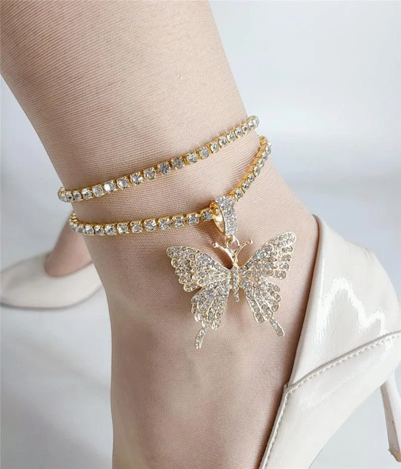 A1.Diamond Butterfly Pendant Double Anklet