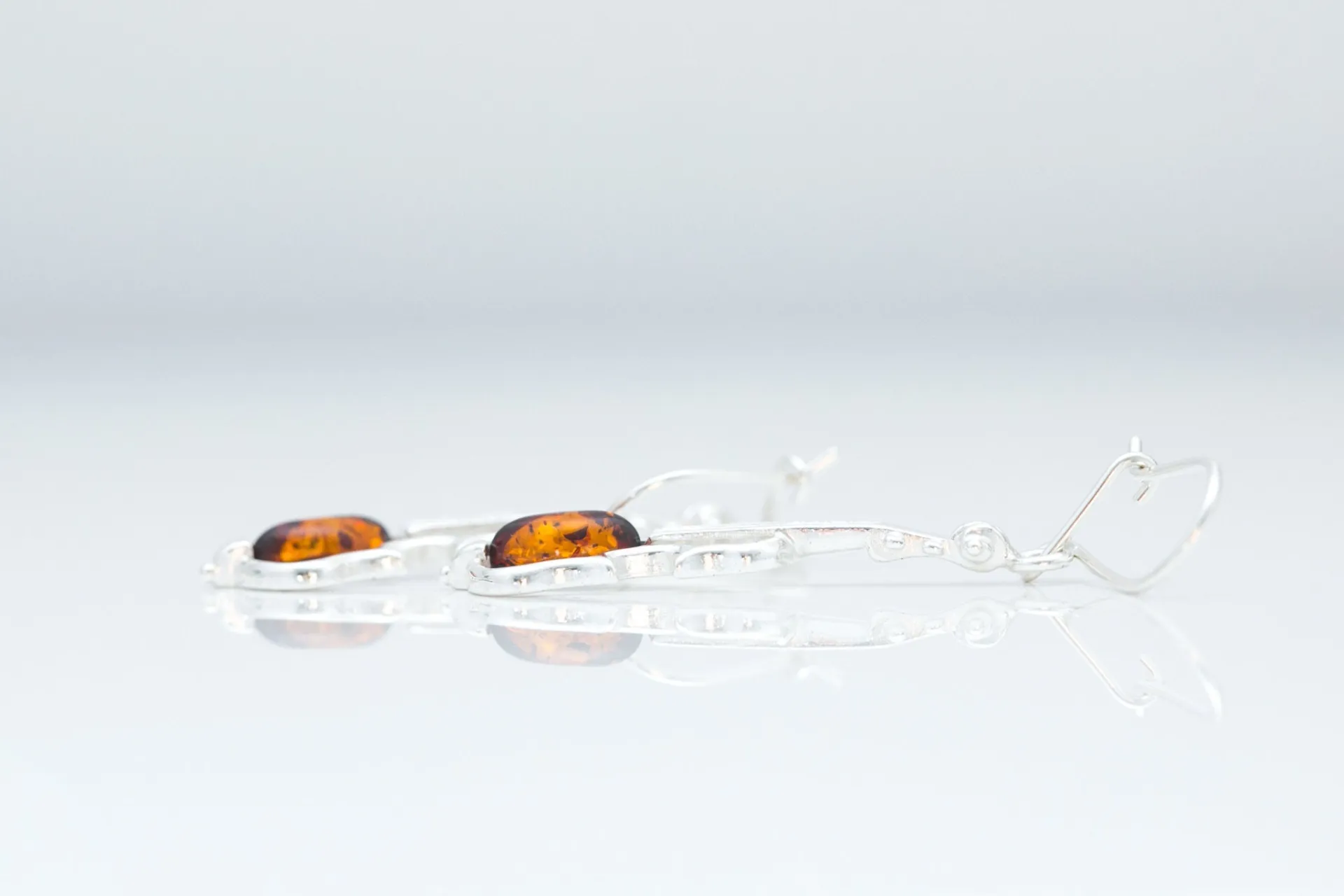 Amber Violin Dangle Earrings - Sterling Silver & Genuine Baltic Amber - Perfect Gift for Music Lovers