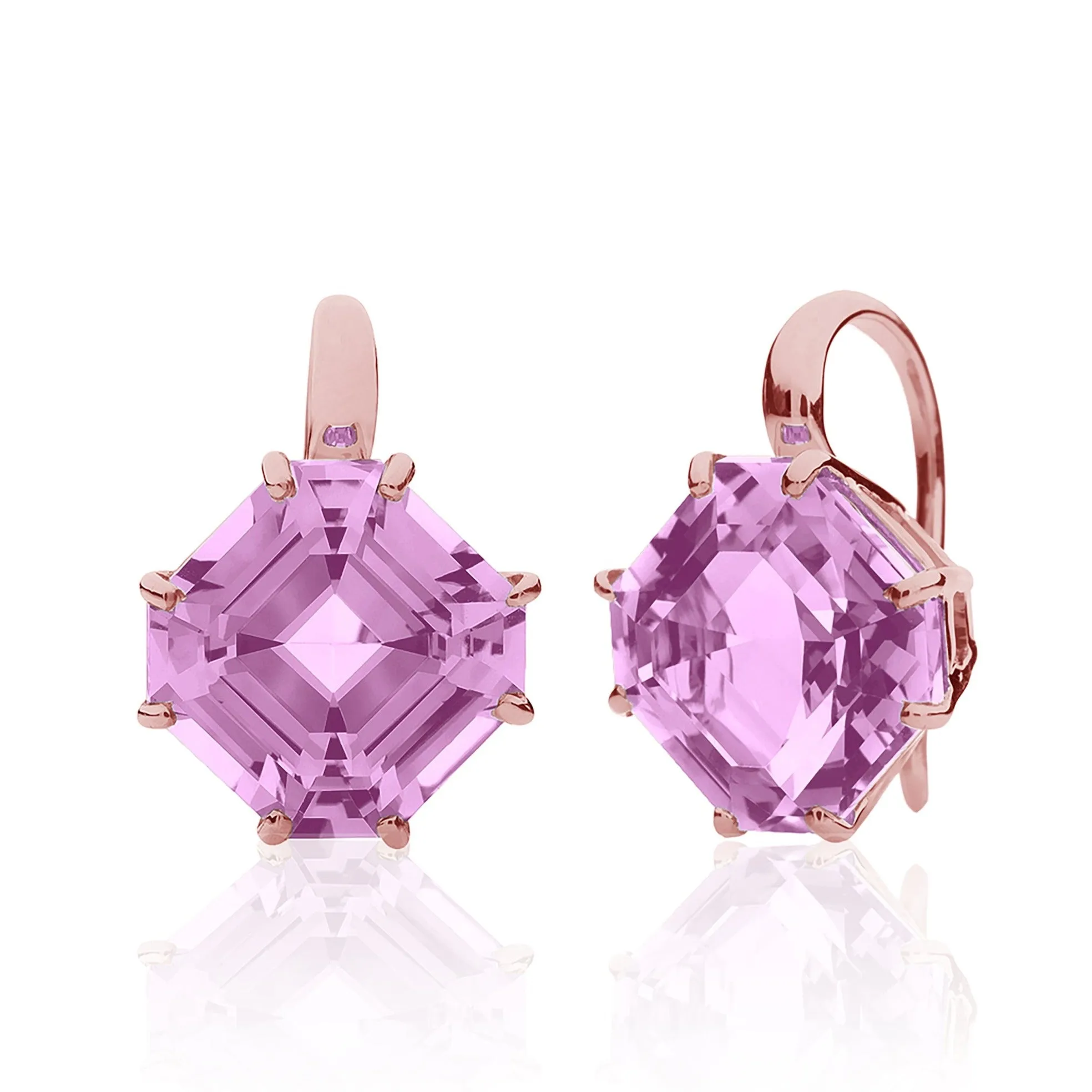 Amethyst Emerald-Cut Earrings on French Wire