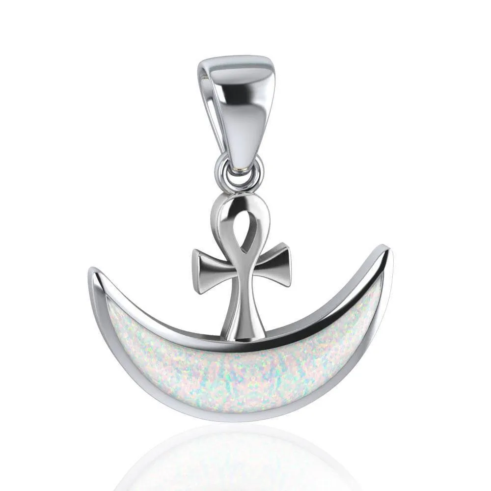 Ankh with inlaid Crescent Moon Sterling Silver Pendant TPD4955