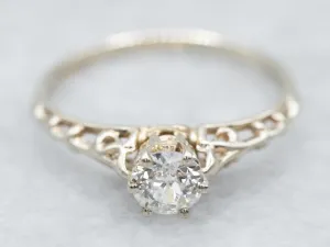 Antique European Cut Diamond Solitaire Engagement Ring