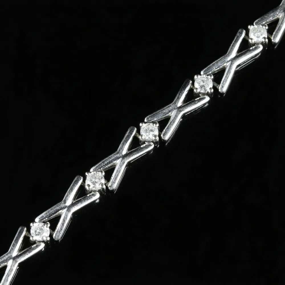 Antique Victorian Old Cut Diamond Bracelet 9ct White Gold