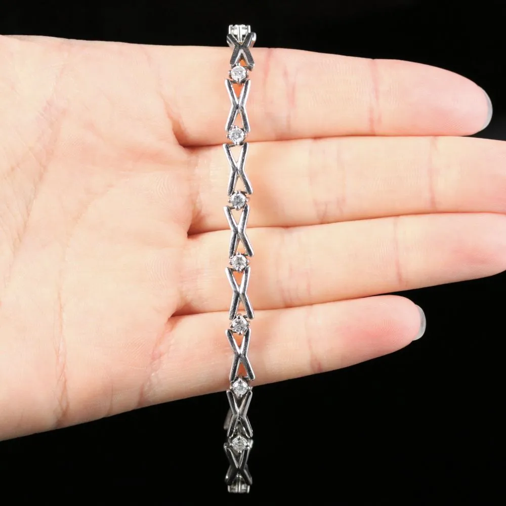 Antique Victorian Old Cut Diamond Bracelet 9ct White Gold