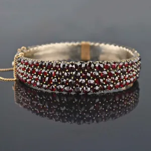 Antique Victorian Wide Rose Cut Garnet Bracelet