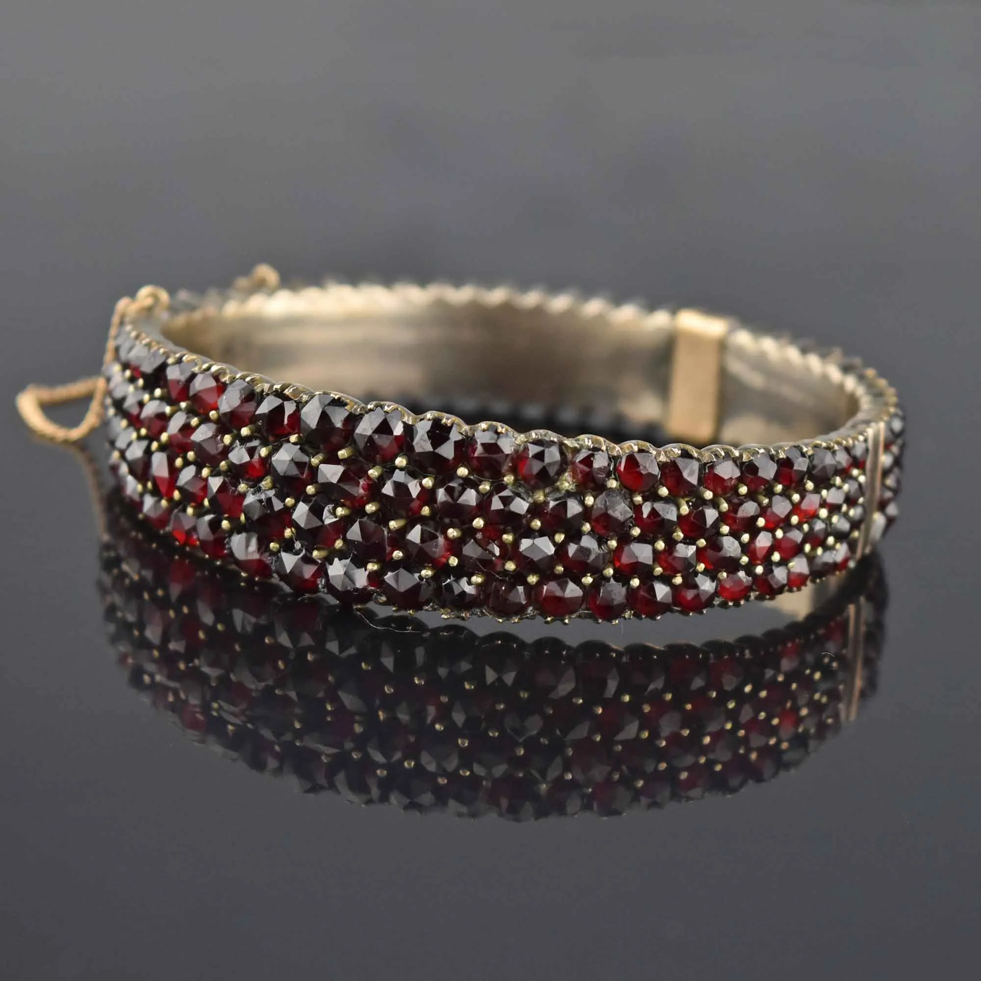 Antique Victorian Wide Rose Cut Garnet Bracelet