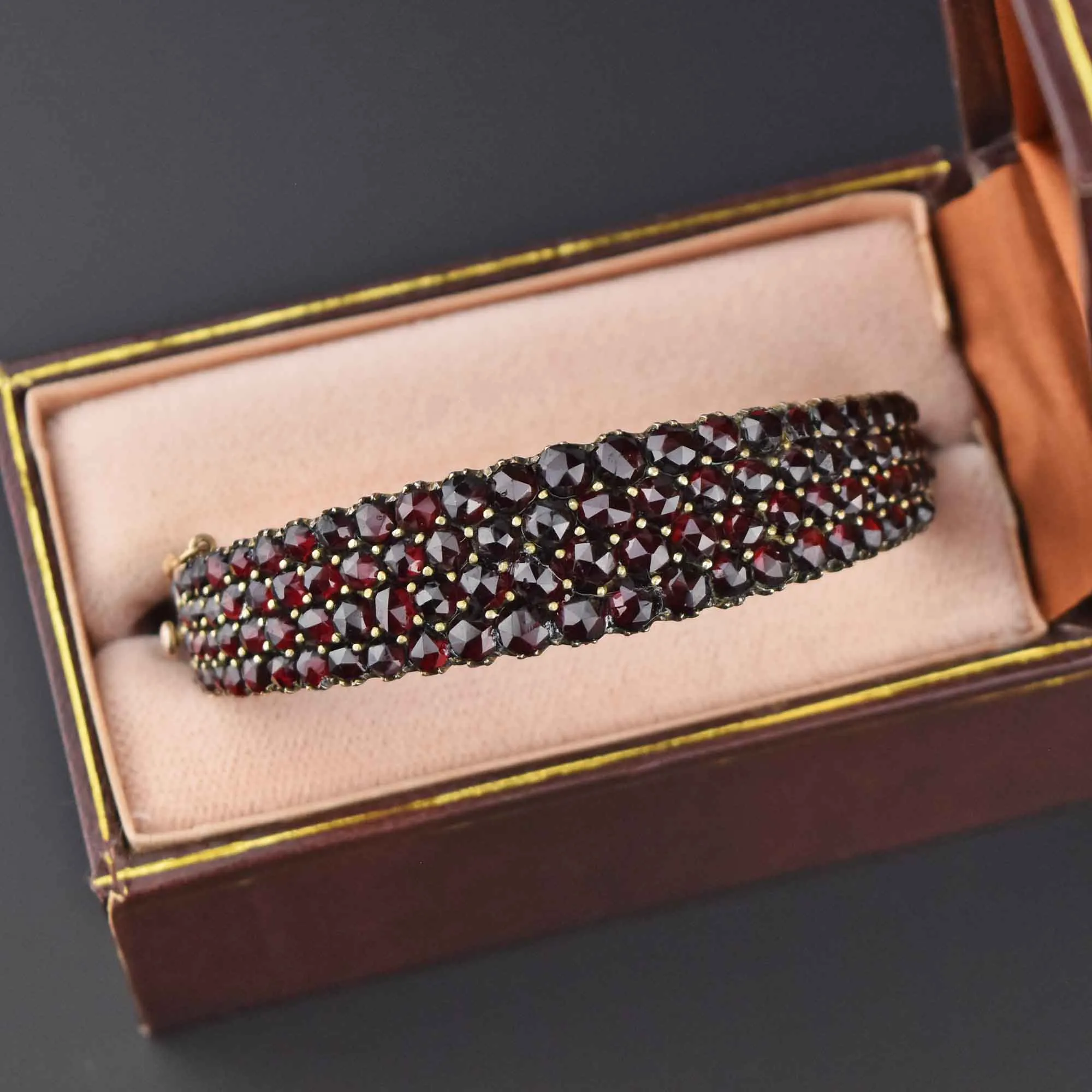 Antique Victorian Wide Rose Cut Garnet Bracelet