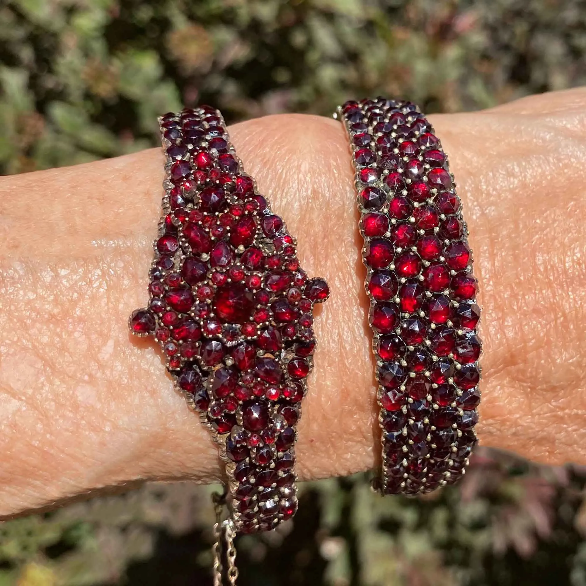 Antique Victorian Wide Rose Cut Garnet Bracelet