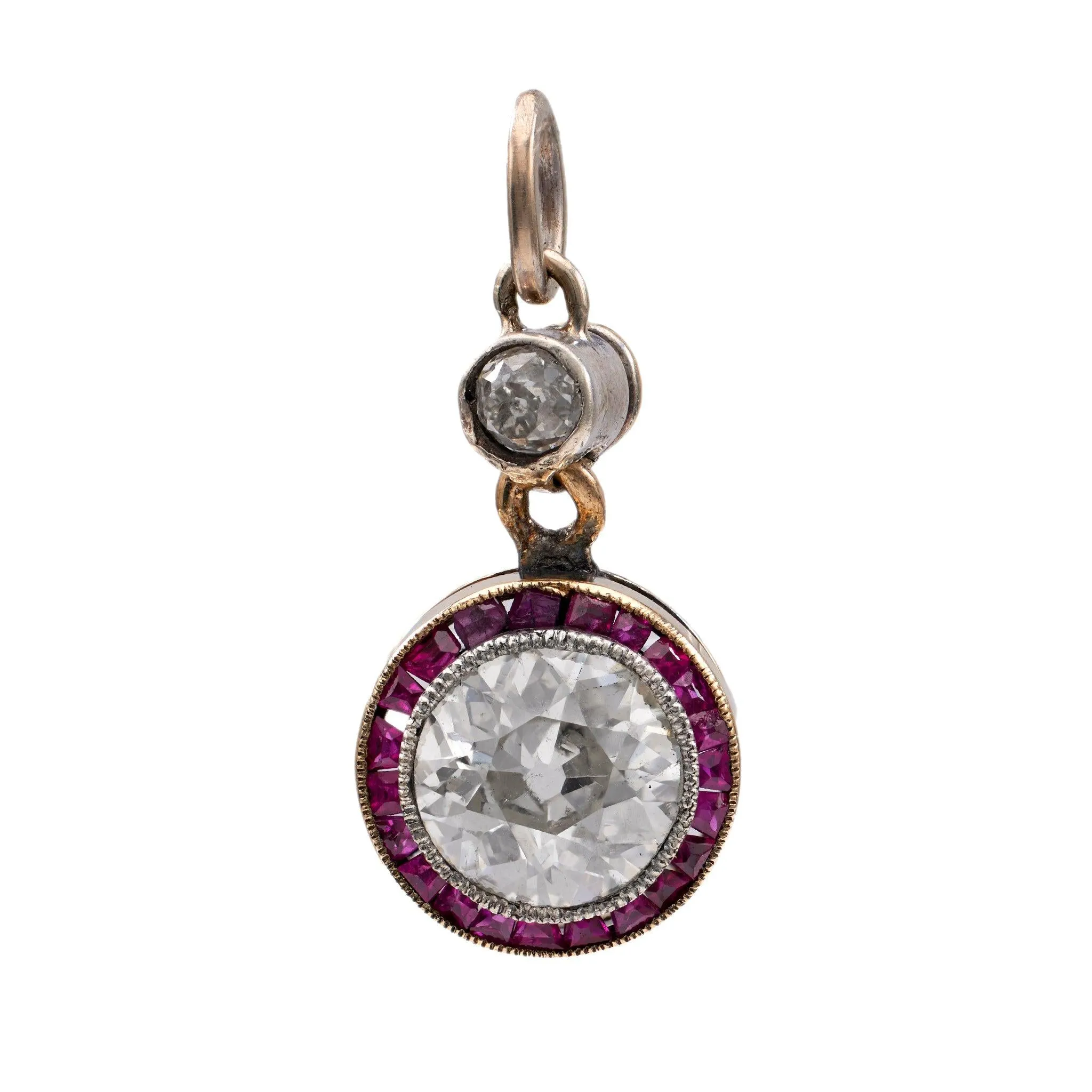 Art Deco Diamond Ruby 14k Yellow Gold Silver Target Pendant