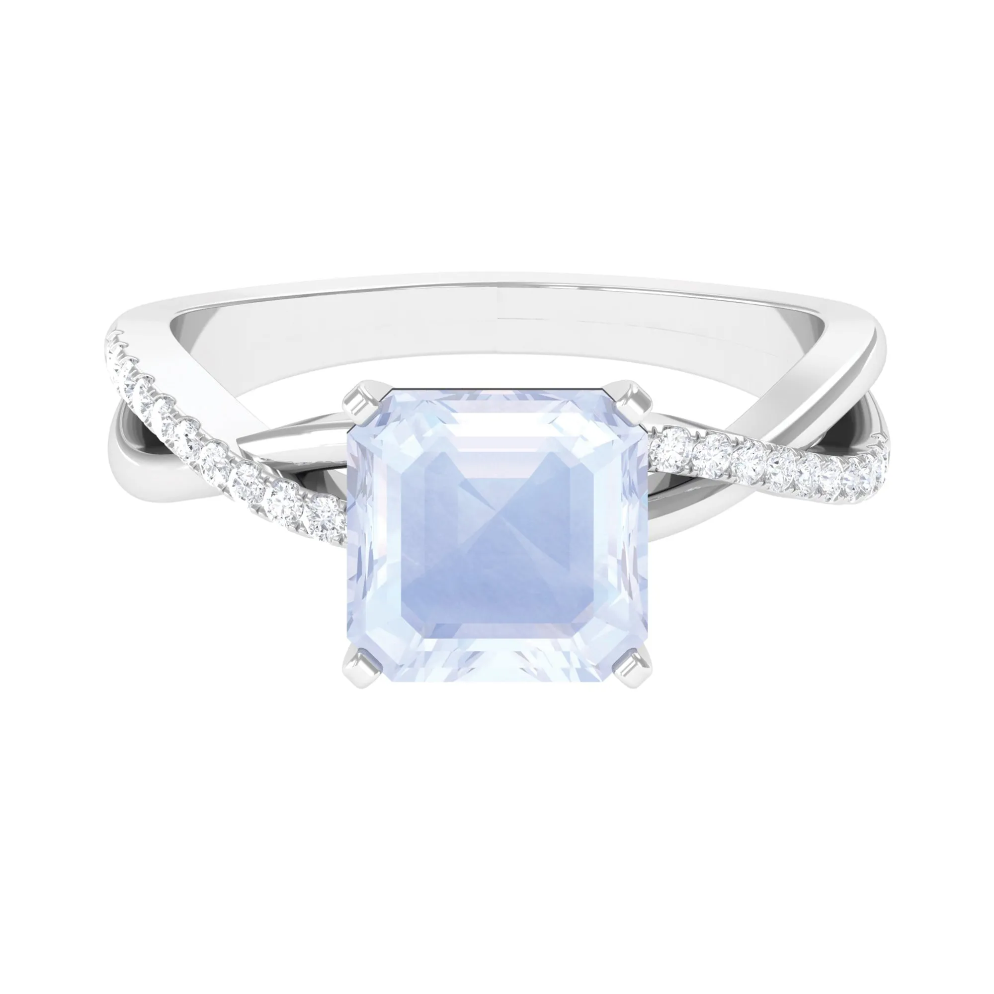 Asscher Cut Moonstone and Diamond Engagement Ring with Twisted Shank