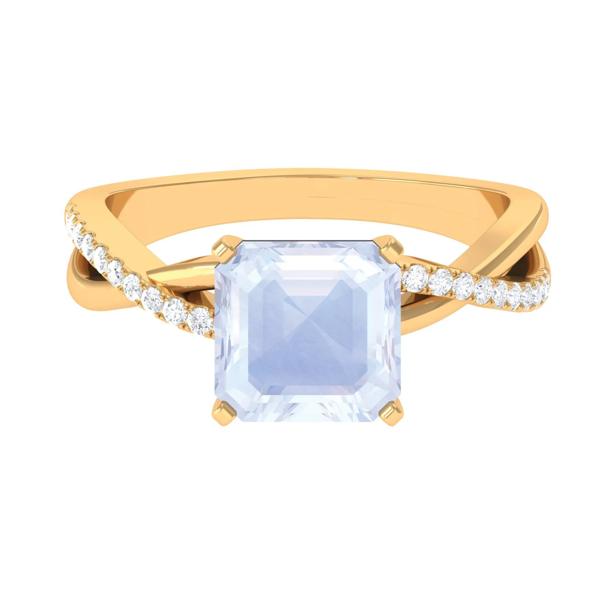 Asscher Cut Moonstone and Diamond Engagement Ring with Twisted Shank