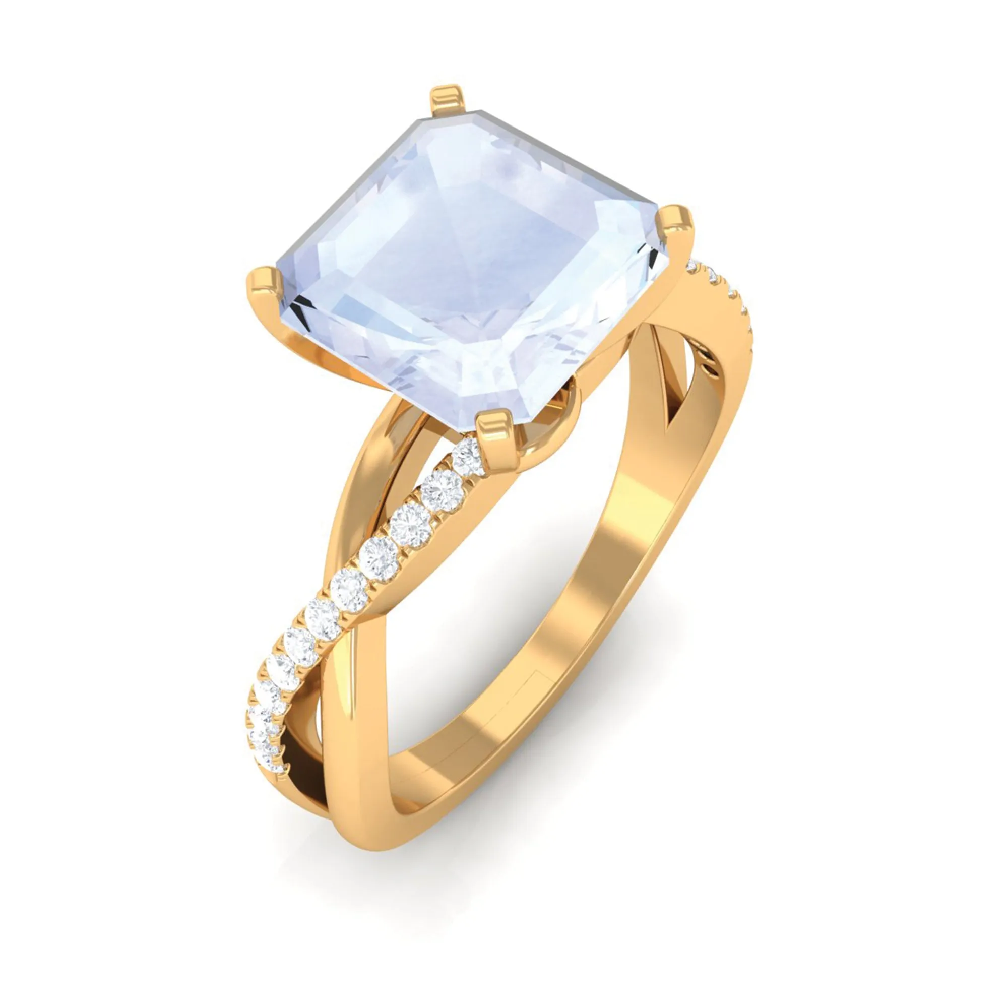 Asscher Cut Moonstone and Diamond Engagement Ring with Twisted Shank