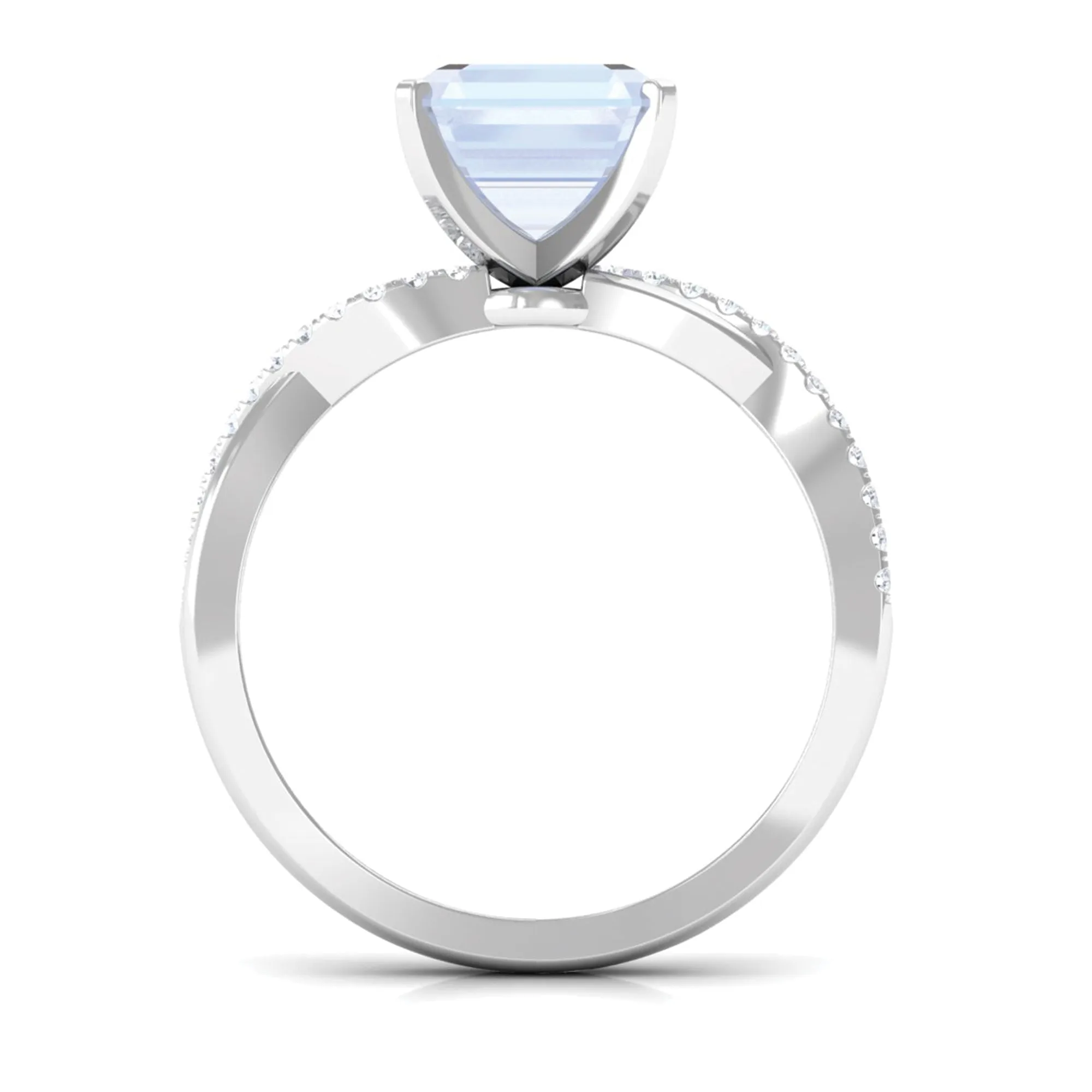 Asscher Cut Moonstone and Diamond Engagement Ring with Twisted Shank