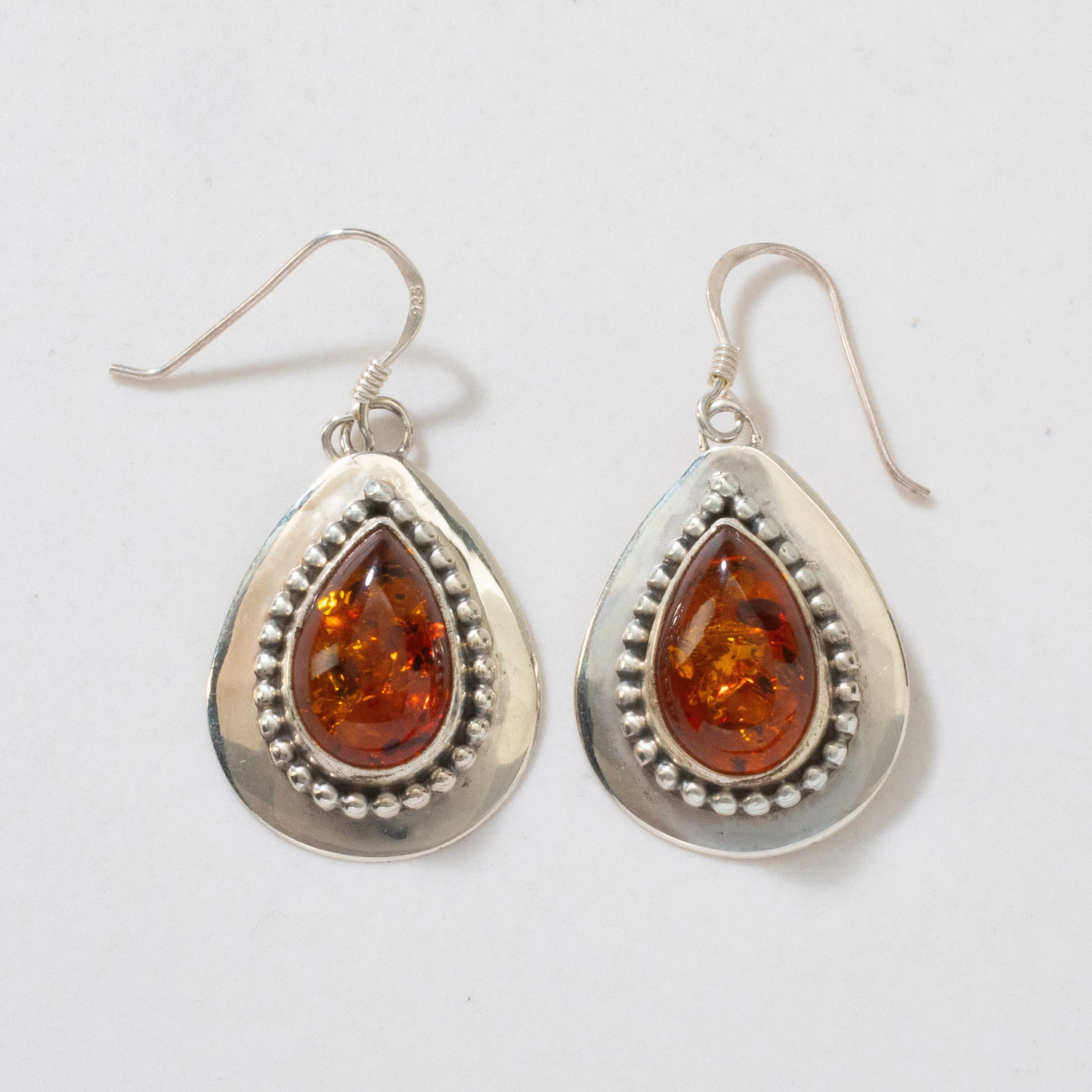 Baltic Amber Teardrop Navajo USA Native American Made 925 Sterling Silver Earrings with French Hook