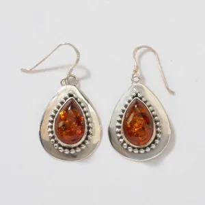 Baltic Amber Teardrop Navajo USA Native American Made 925 Sterling Silver Earrings with French Hook