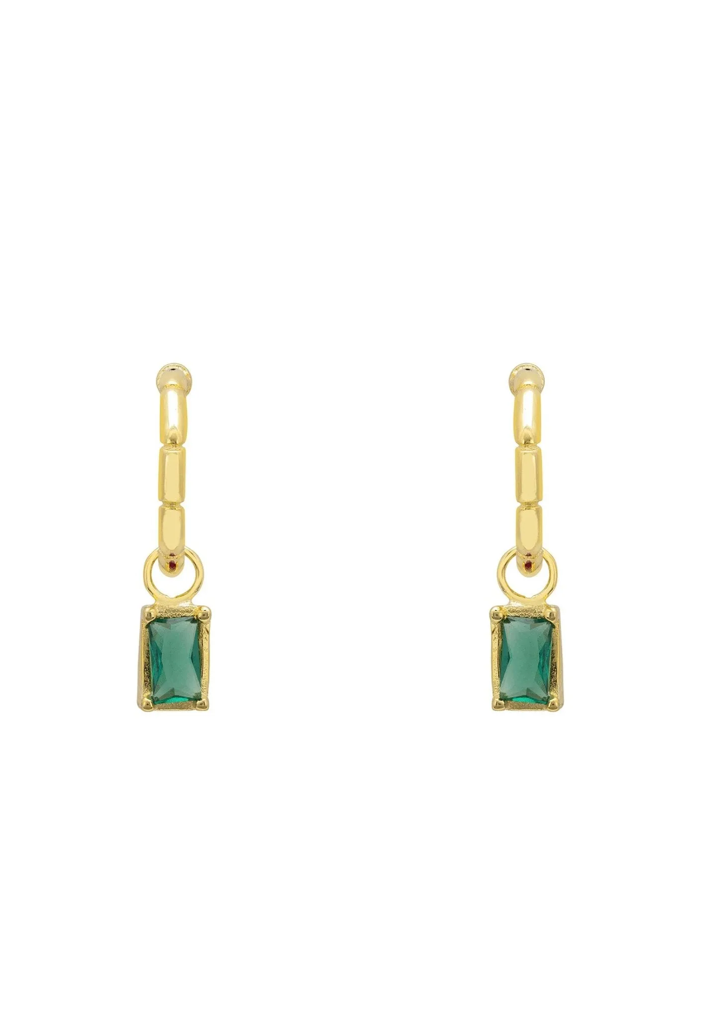 Bamboo Hoop with Emerald Earrings Gold