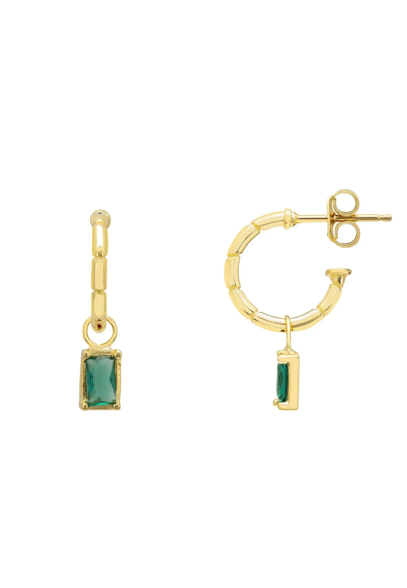 Bamboo Hoop with Emerald Earrings Gold