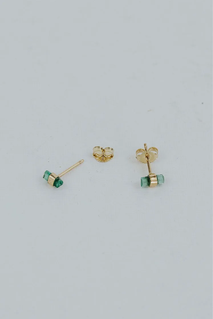 Banded Crystal Studs - Emerald 14k