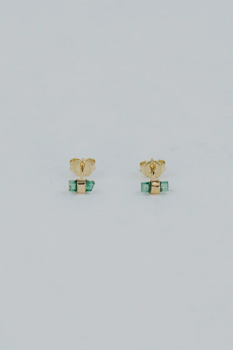 Banded Crystal Studs - Emerald 14k