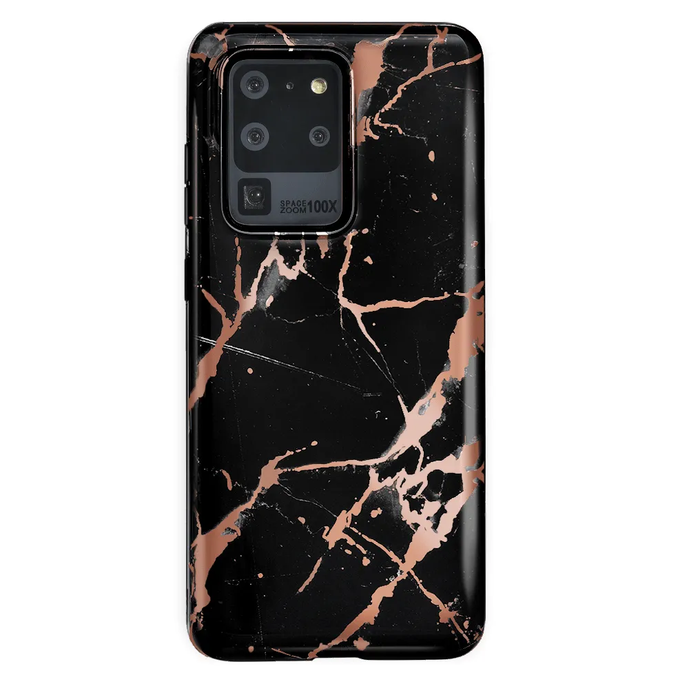 Black Marble Rose Gold Chrome Samsung Galaxy Case