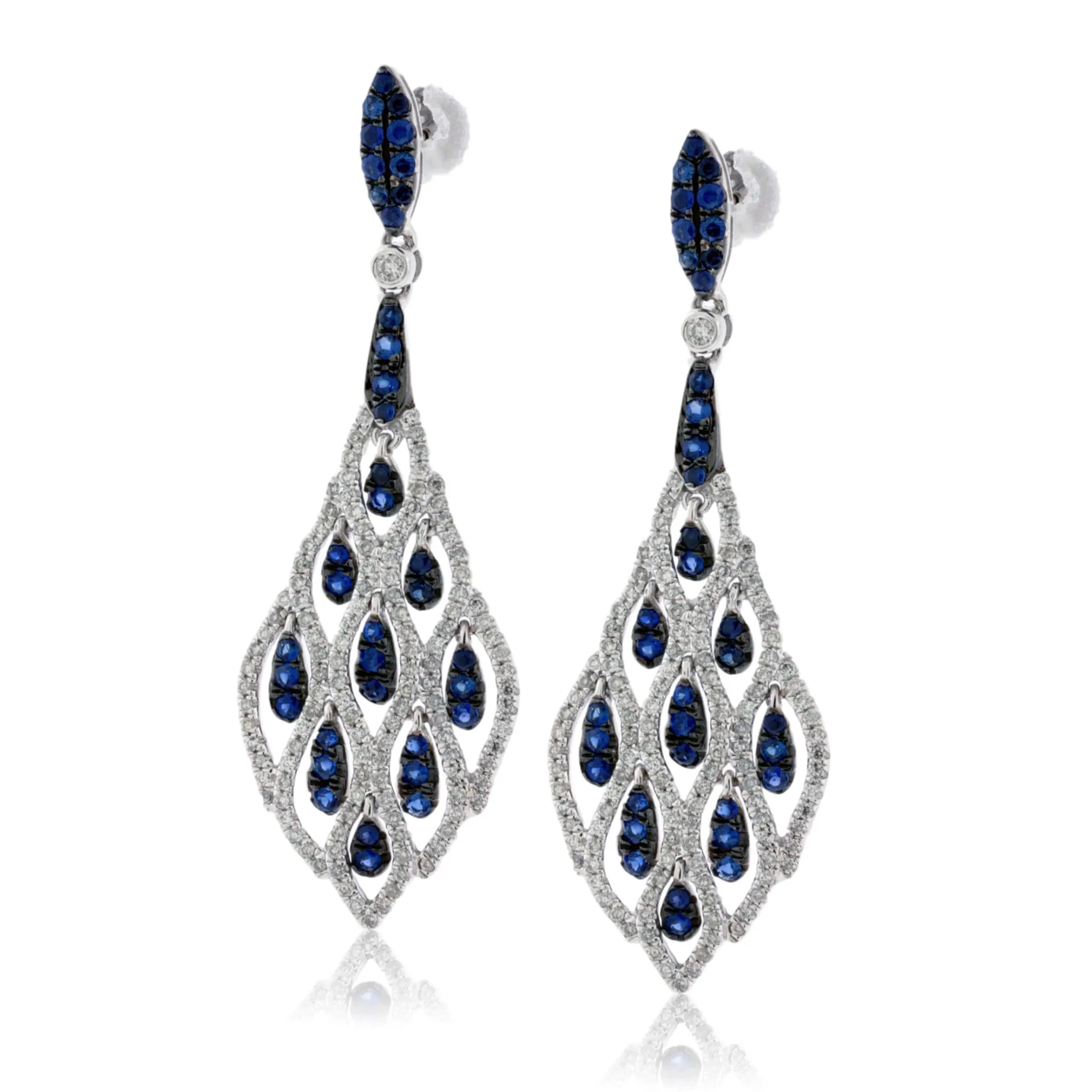 Blue Sapphire with Black Rhodium & Diamond Dangle Earrings