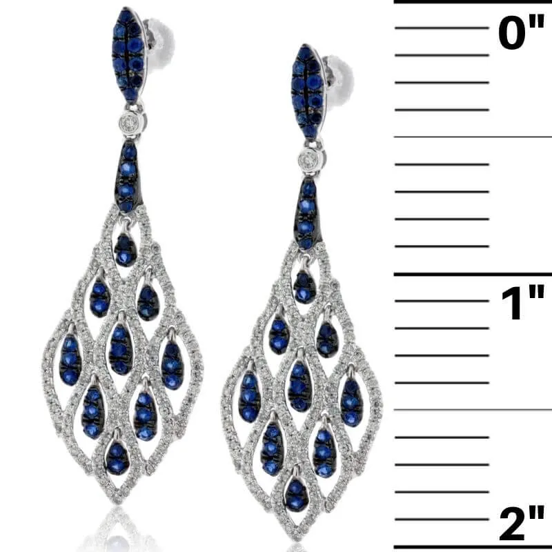 Blue Sapphire with Black Rhodium & Diamond Dangle Earrings