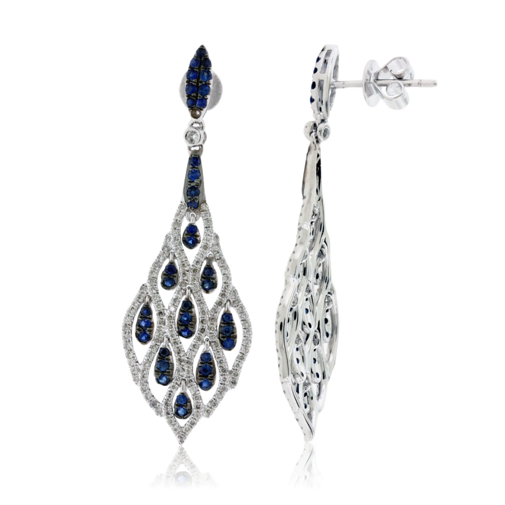 Blue Sapphire with Black Rhodium & Diamond Dangle Earrings