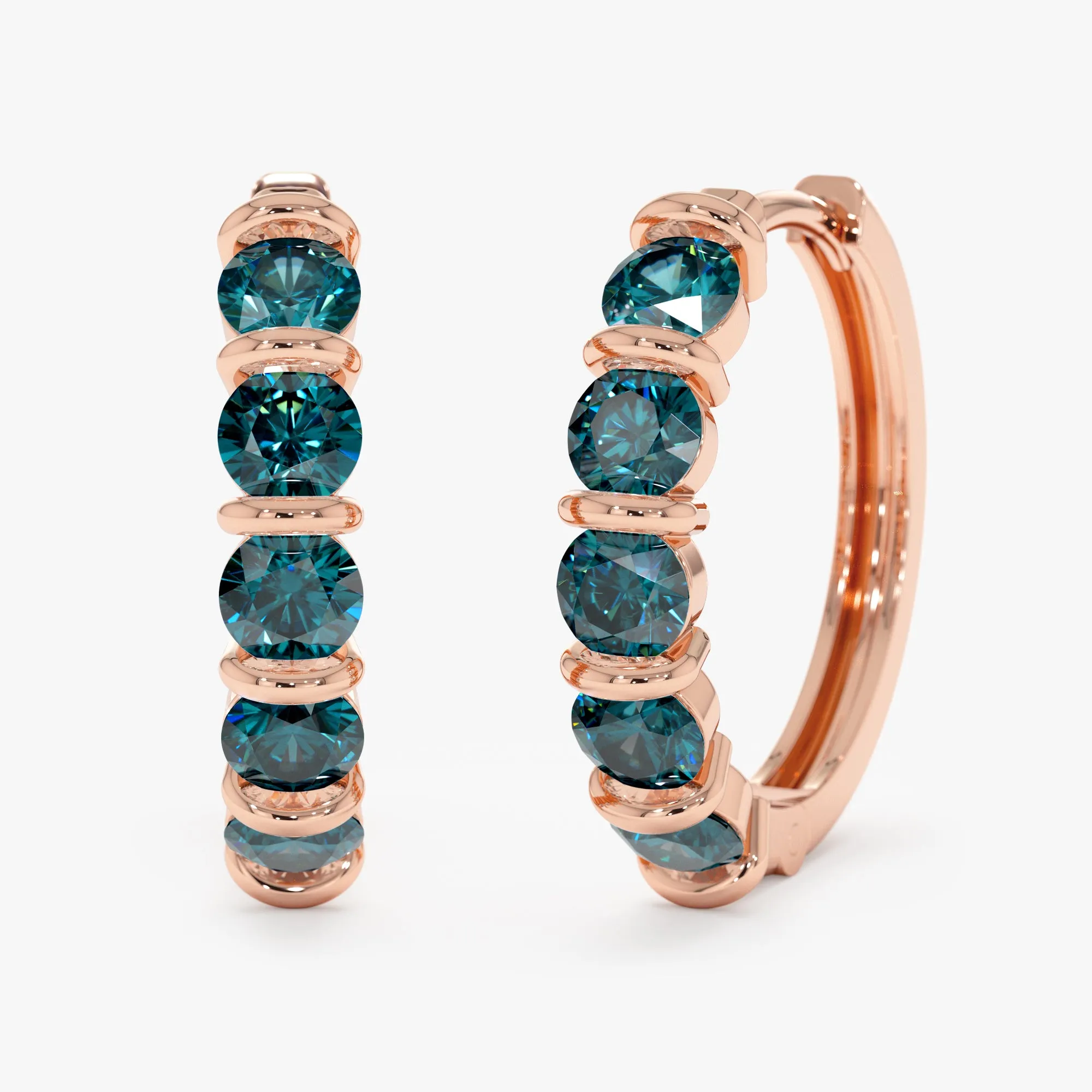 Blue Teal Sapphire Hoop Earrings, Janette