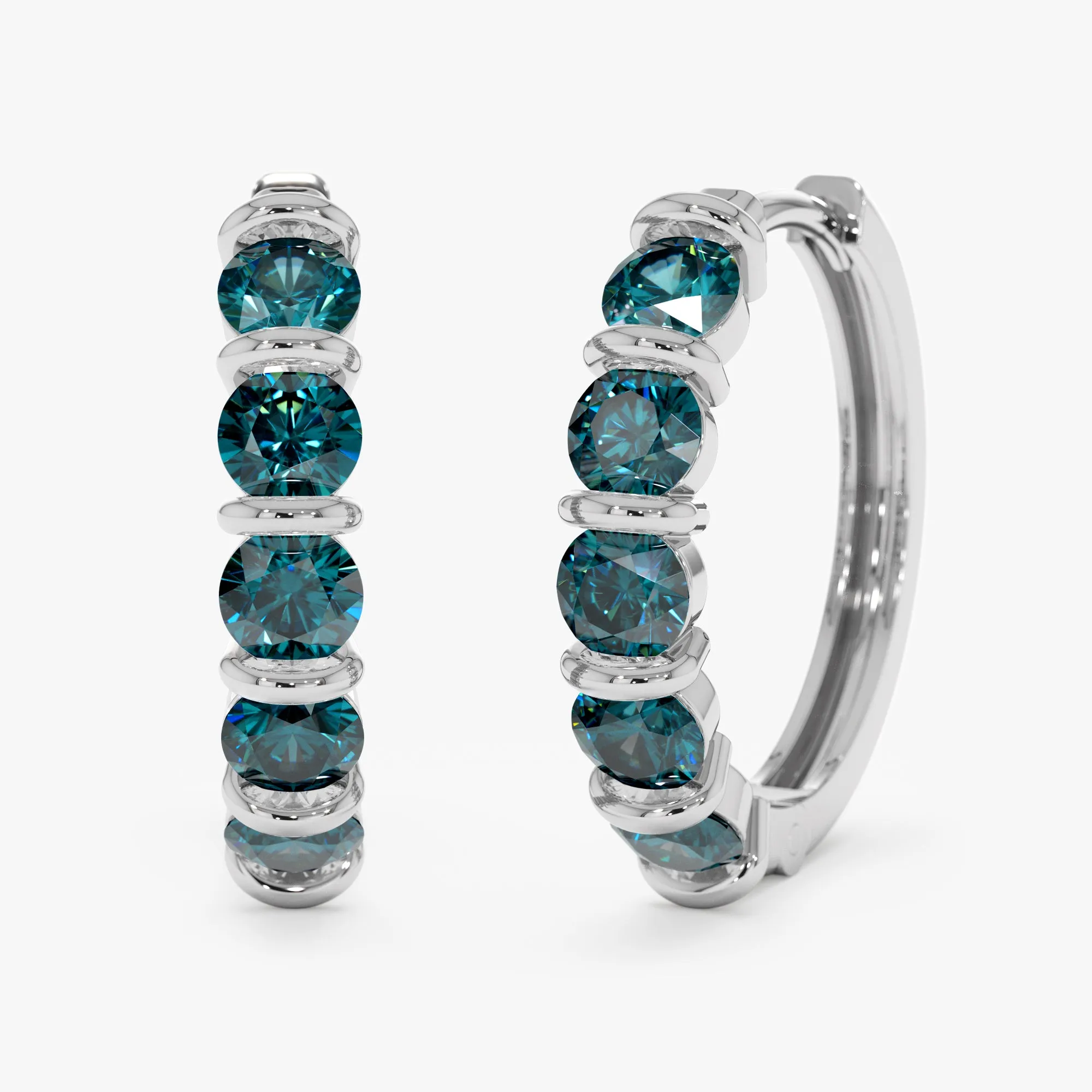 Blue Teal Sapphire Hoop Earrings, Janette