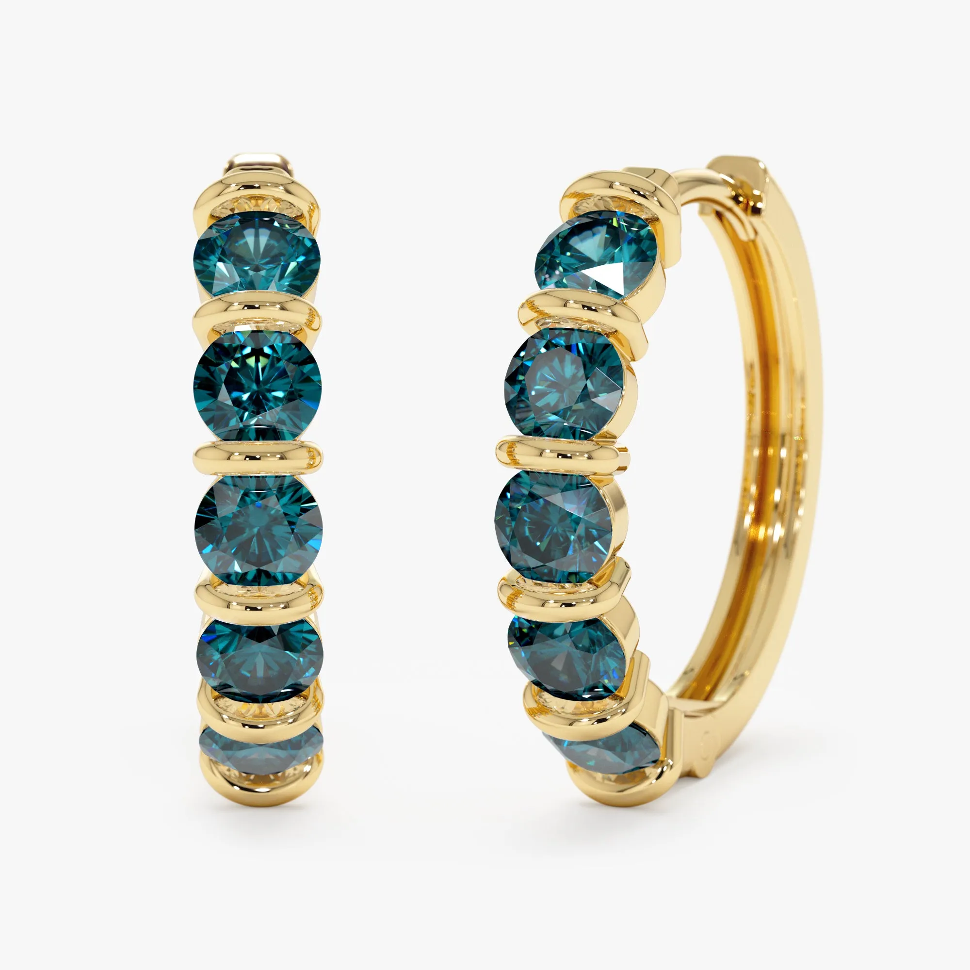 Blue Teal Sapphire Hoop Earrings, Janette