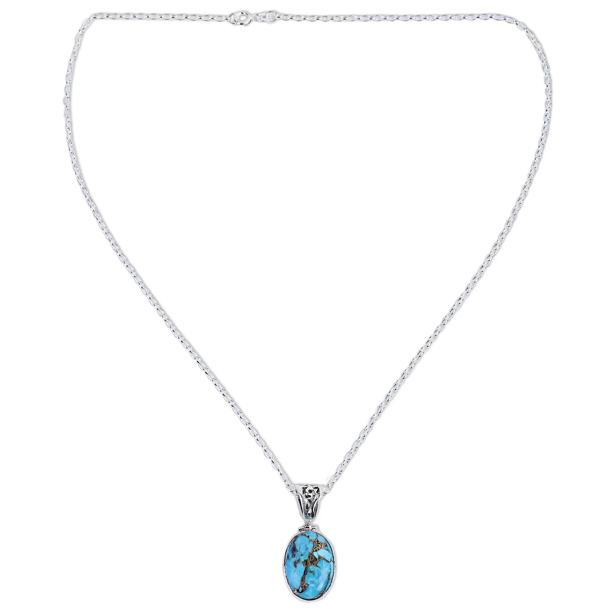 Blue Turquoise Sterling Silver Pendant Necklace India - Mystical Blue | NOVICA