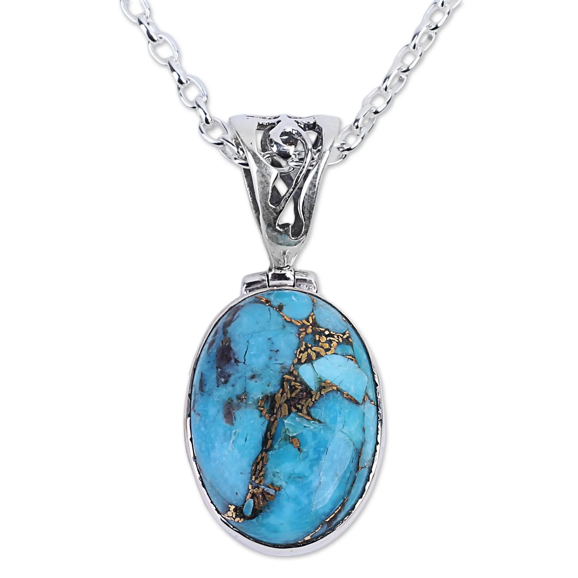 Blue Turquoise Sterling Silver Pendant Necklace India - Mystical Blue | NOVICA