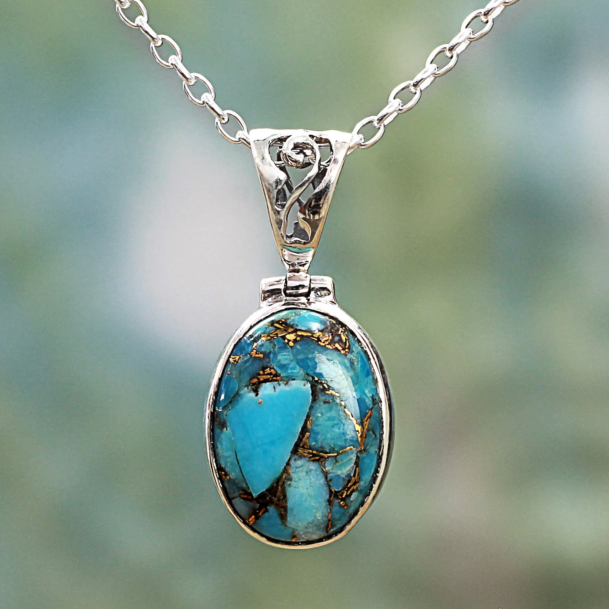 Blue Turquoise Sterling Silver Pendant Necklace India - Mystical Blue | NOVICA