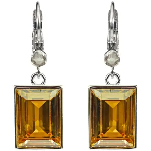 Brilliant Emerald Cut Leverback Earrings (Sterling Silvertone/Colorado Topaz)