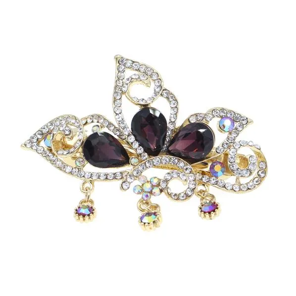 Butterfly Rhinestone Hair Barrette with Drops