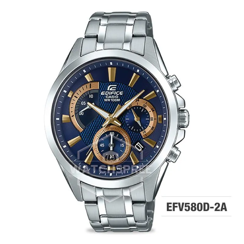 Casio Edifice Standard Chronograph Silver Stainless Band Watch EFV580D-2A EFV-580D-2A