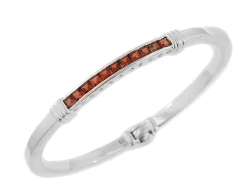 Channel Genuine Garnet Sterling Silver Bangle Bracelet