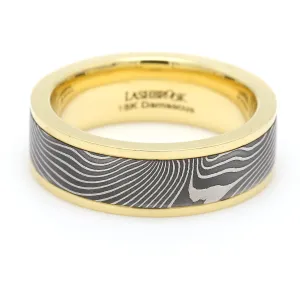 Damascus Steel & Gold Wedding Band