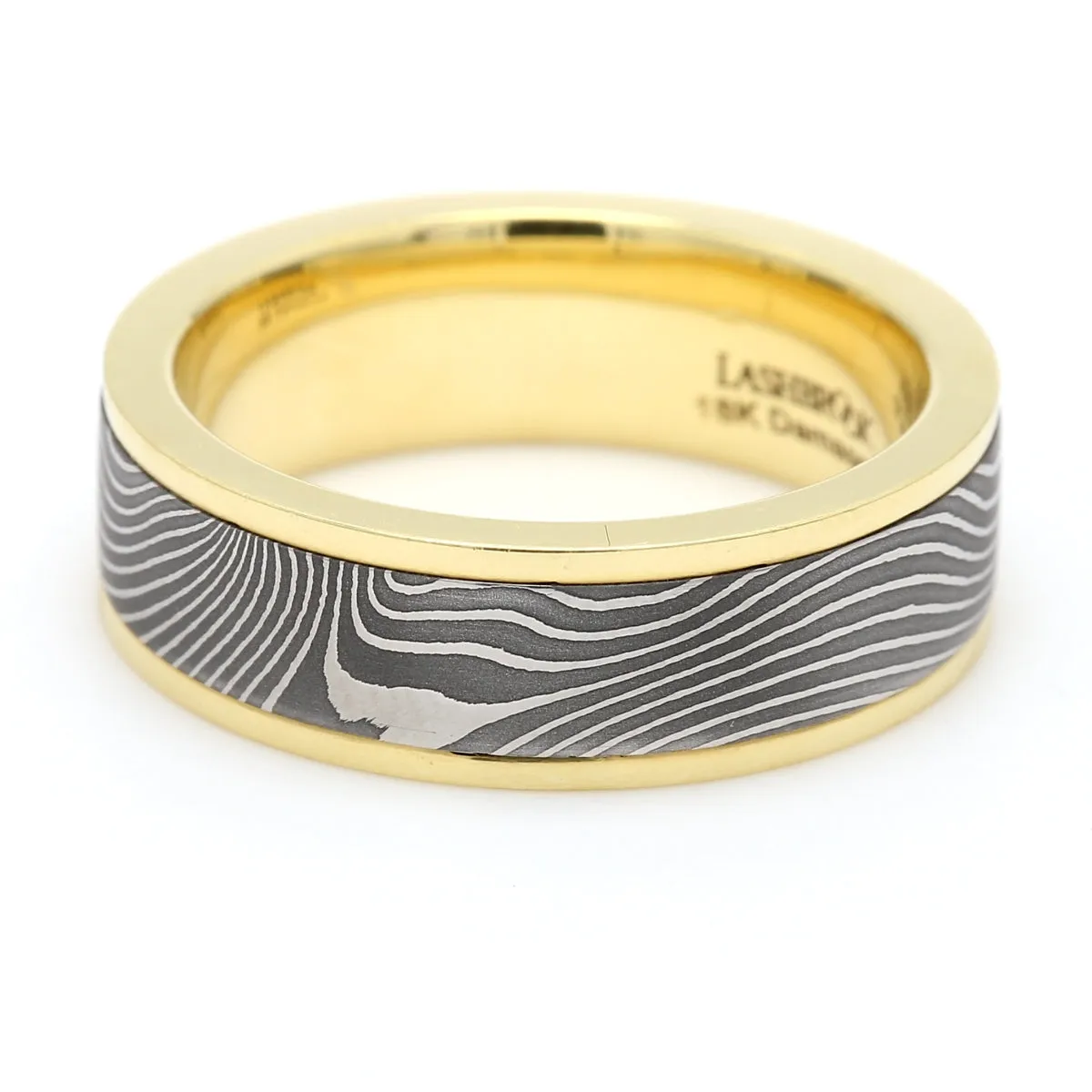 Damascus Steel & Gold Wedding Band