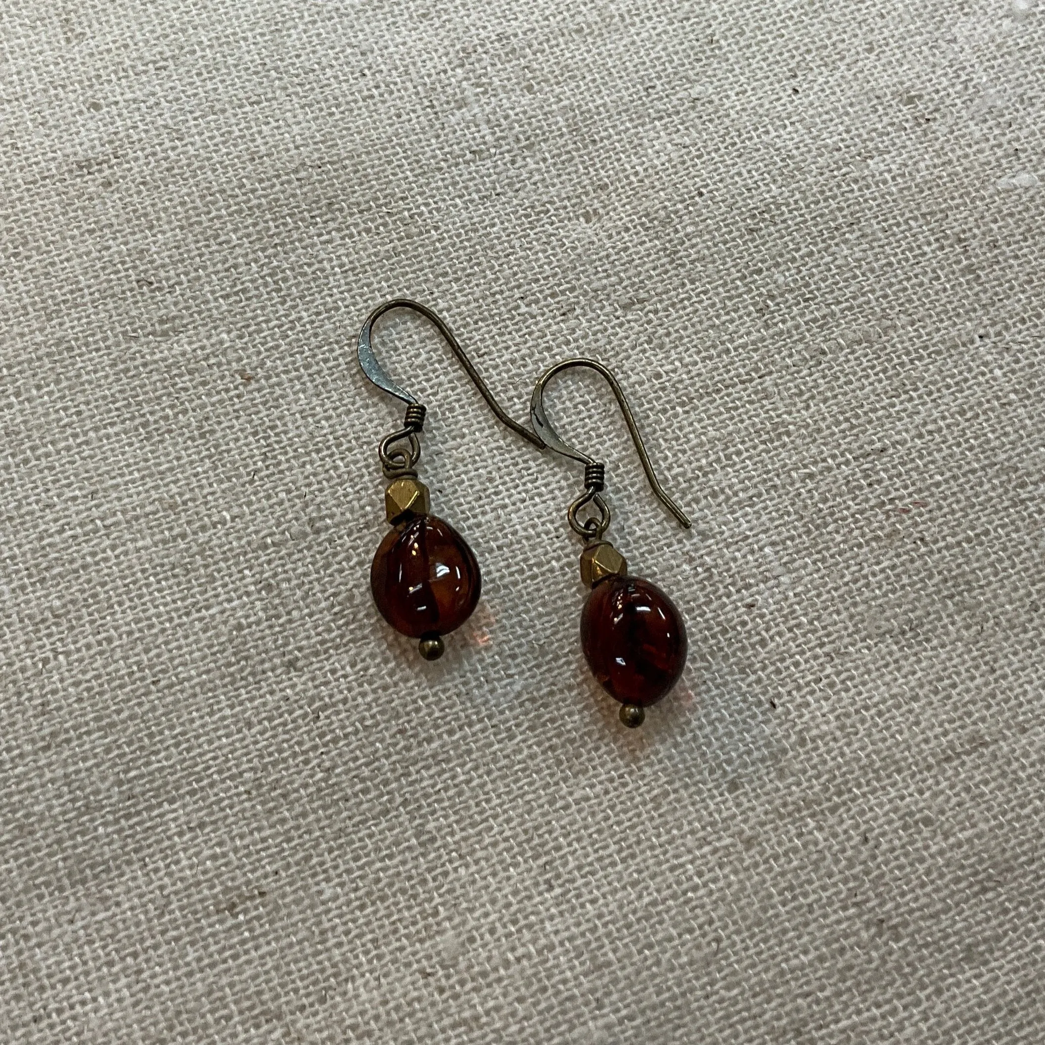 Dark Amber&Brass Bead Earrings