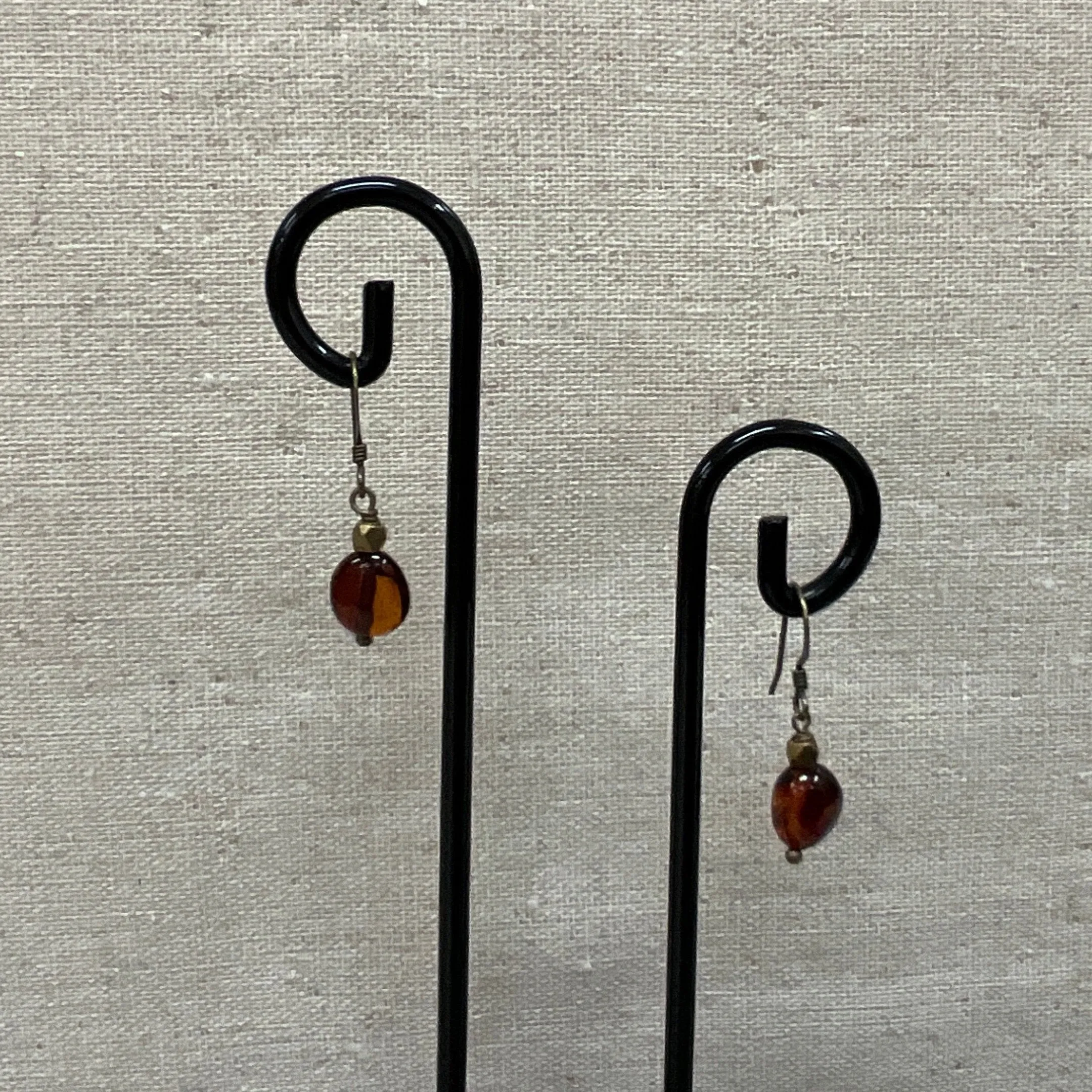 Dark Amber&Brass Bead Earrings