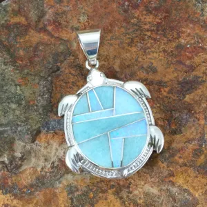 David Rosales Amazing Light Inlaid Sterling Silver Pendant Turtle